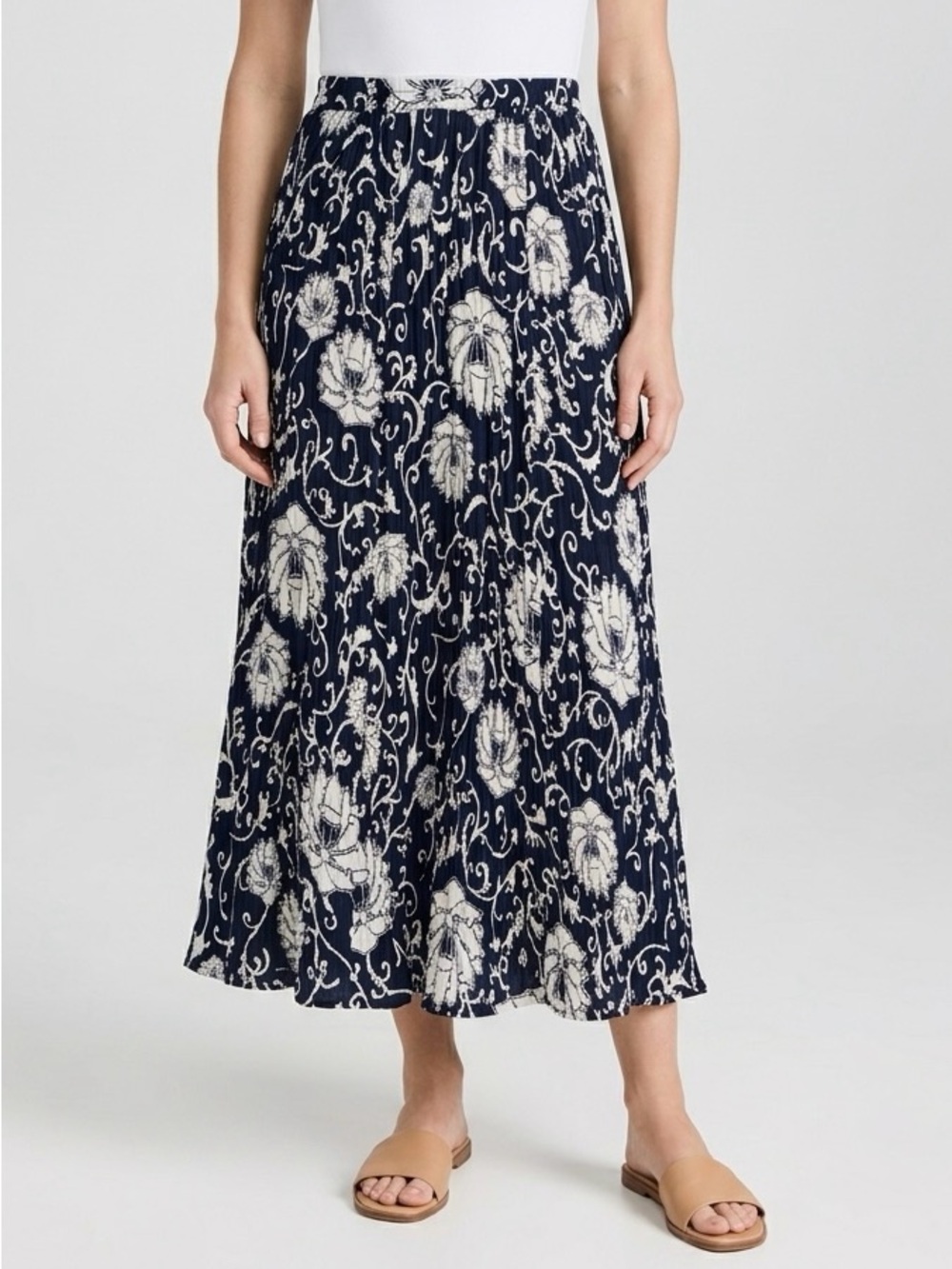 Nostalgia Navy Maxi Skirt with Cream Floral Print